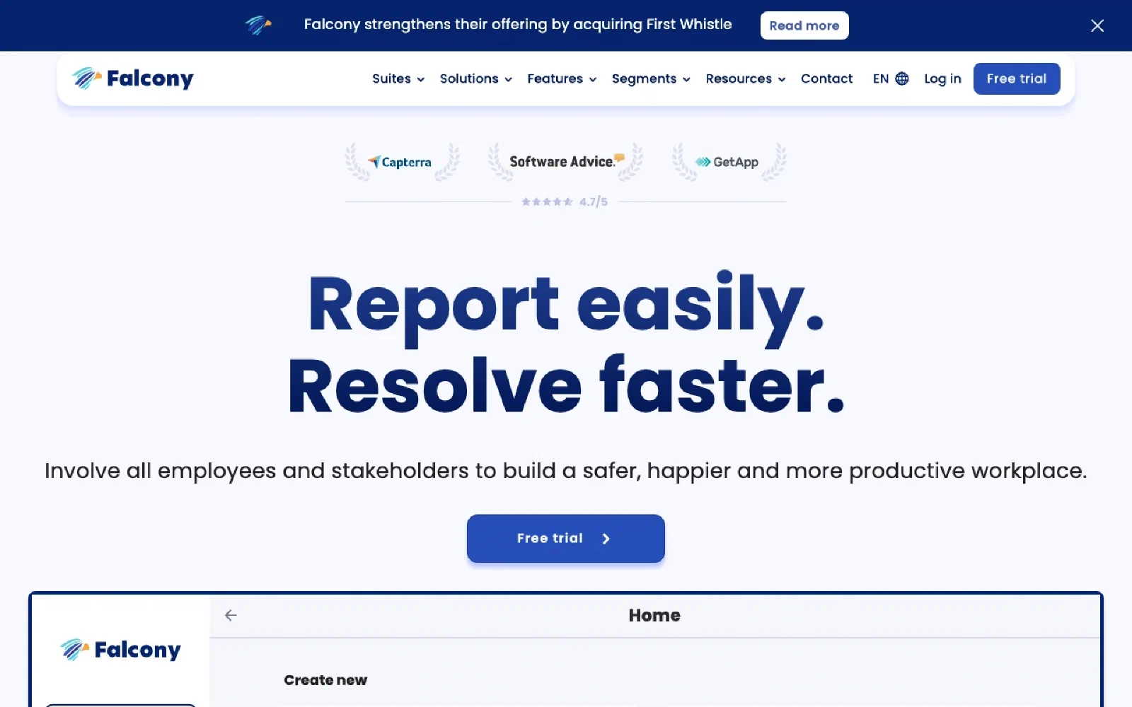 Falcony homepage screenshot