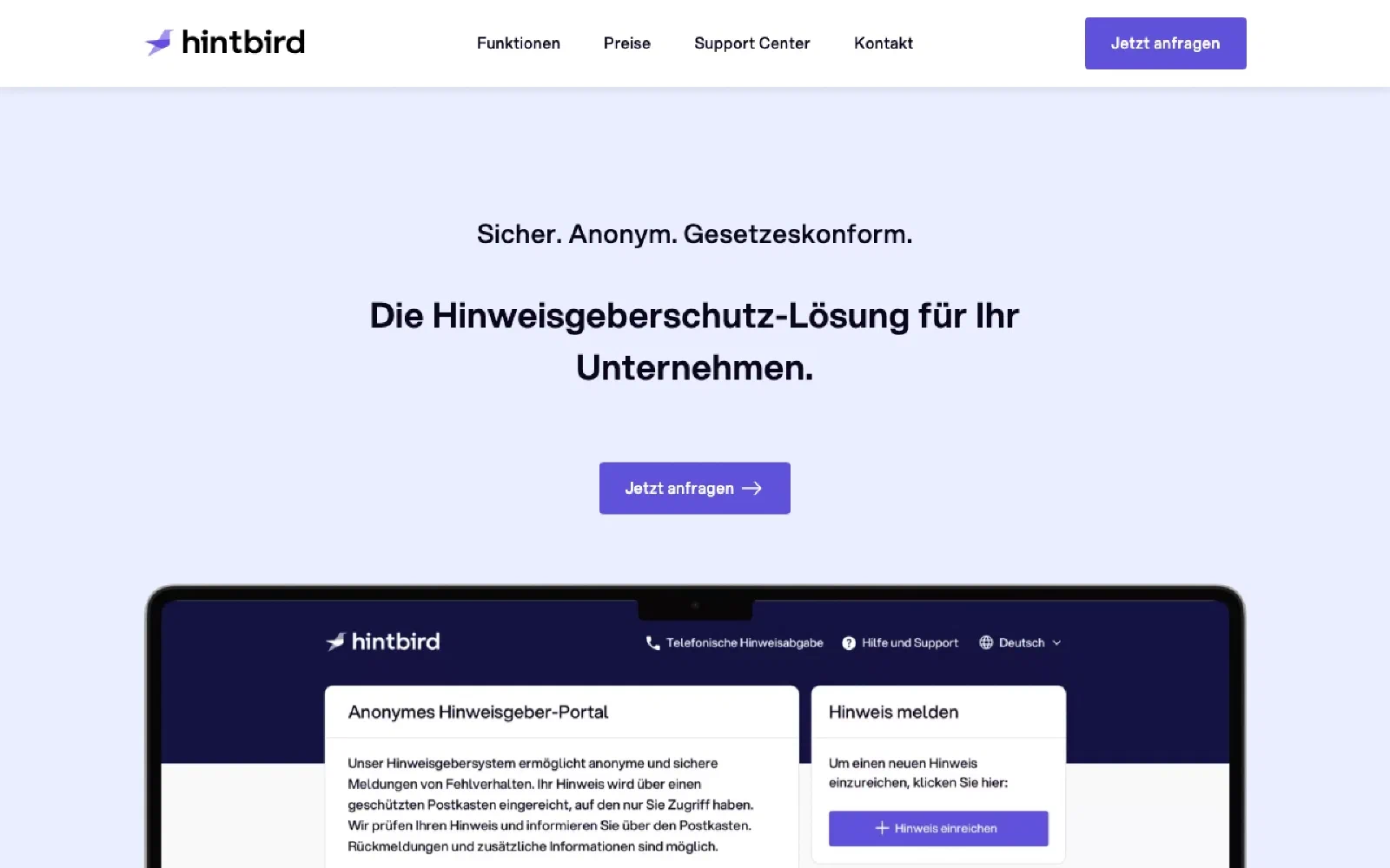 Hintbird homepage screenshot