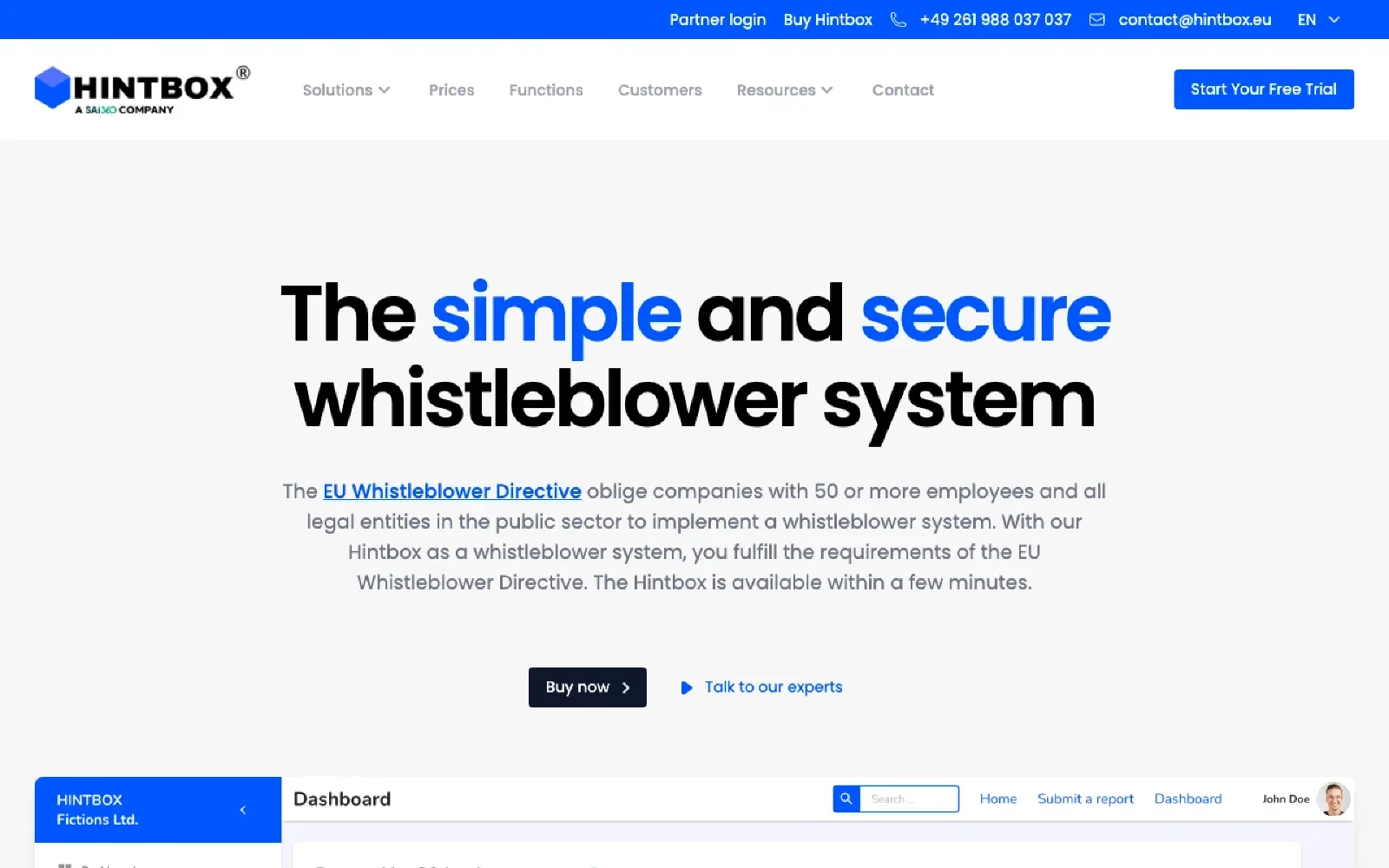 Hintbox homepage screenshot