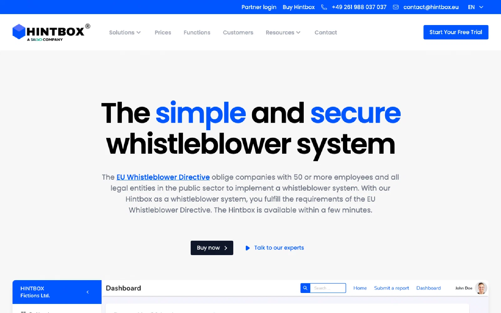 Hintbox homepage screenshot