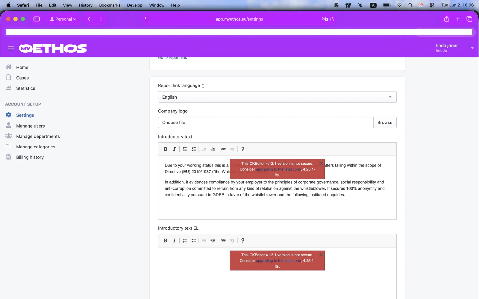myETHOS homepage screenshot