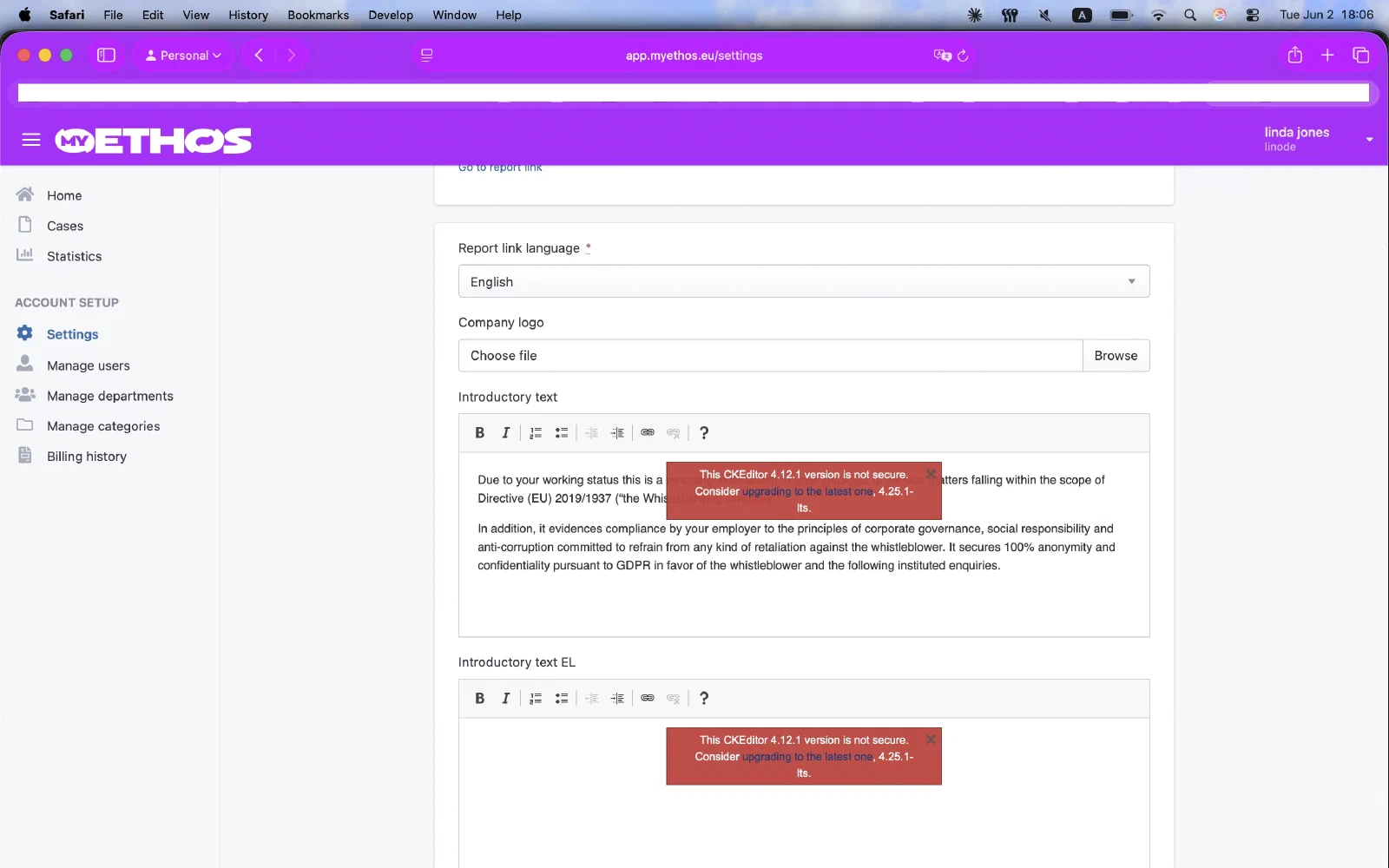 myETHOS homepage screenshot