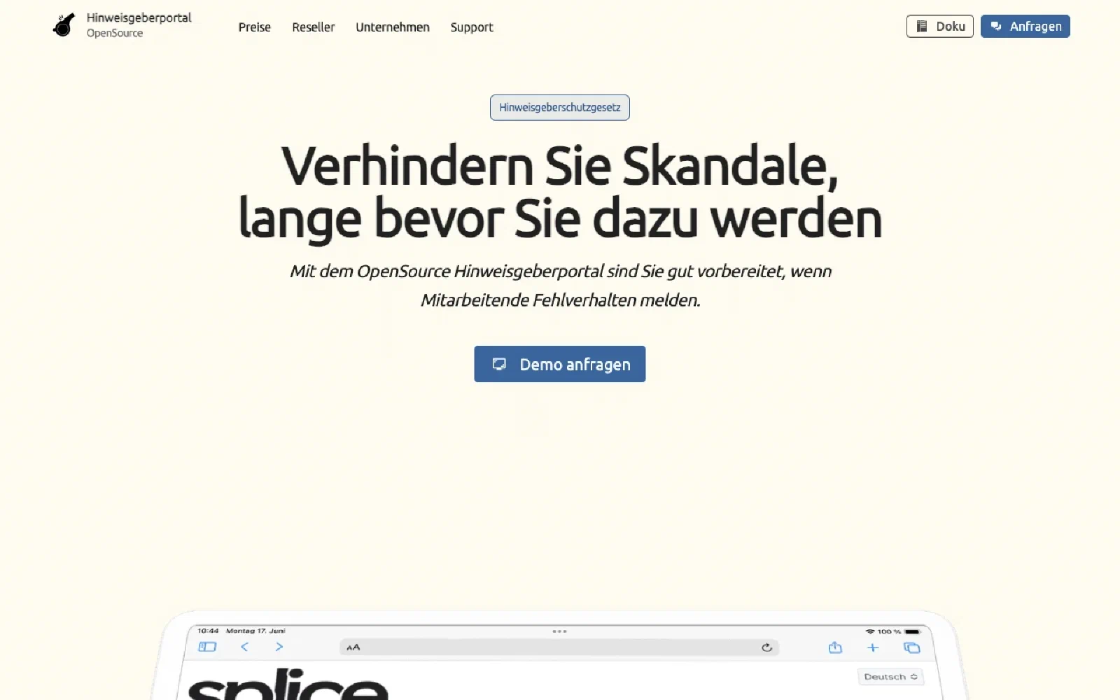 OpenSource Hinweisgeberportal homepage screenshot