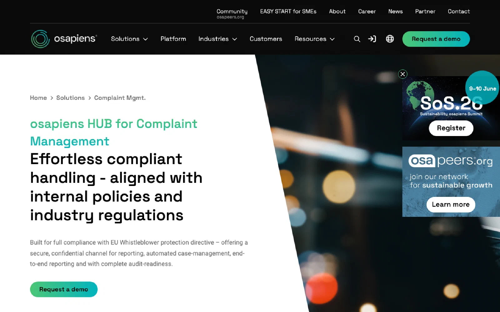 osapiens homepage screenshot