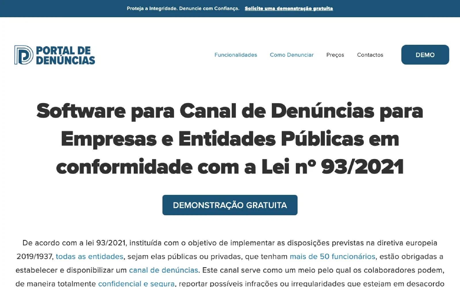 Portal das Denúncias homepage screenshot
