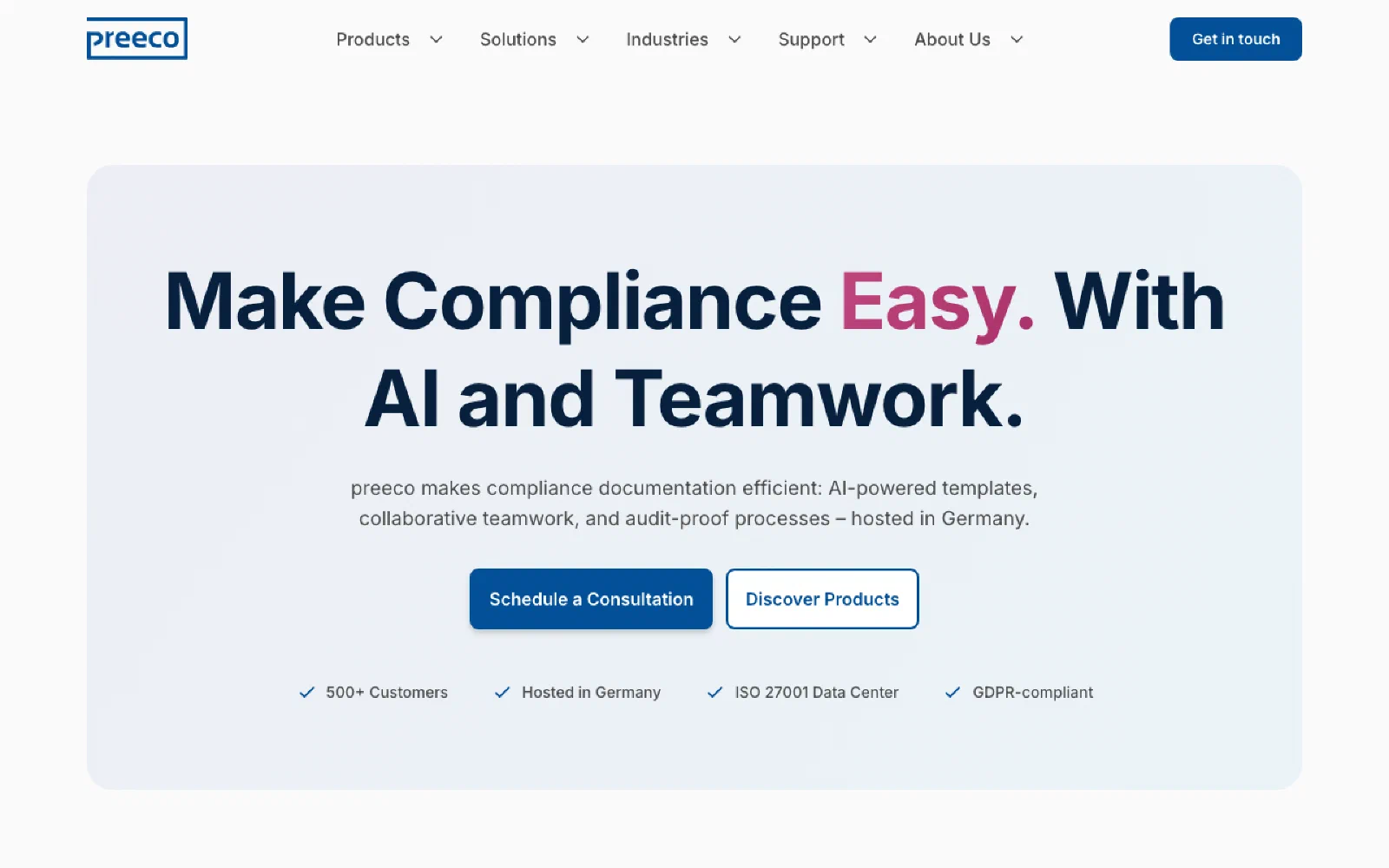 preeco homepage screenshot