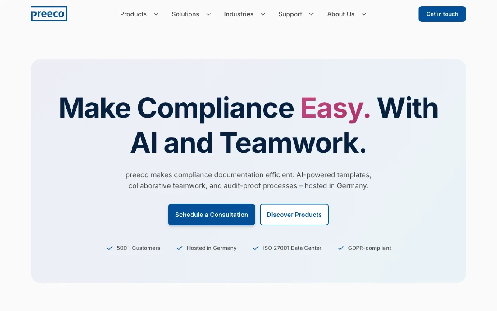 preeco homepage screenshot