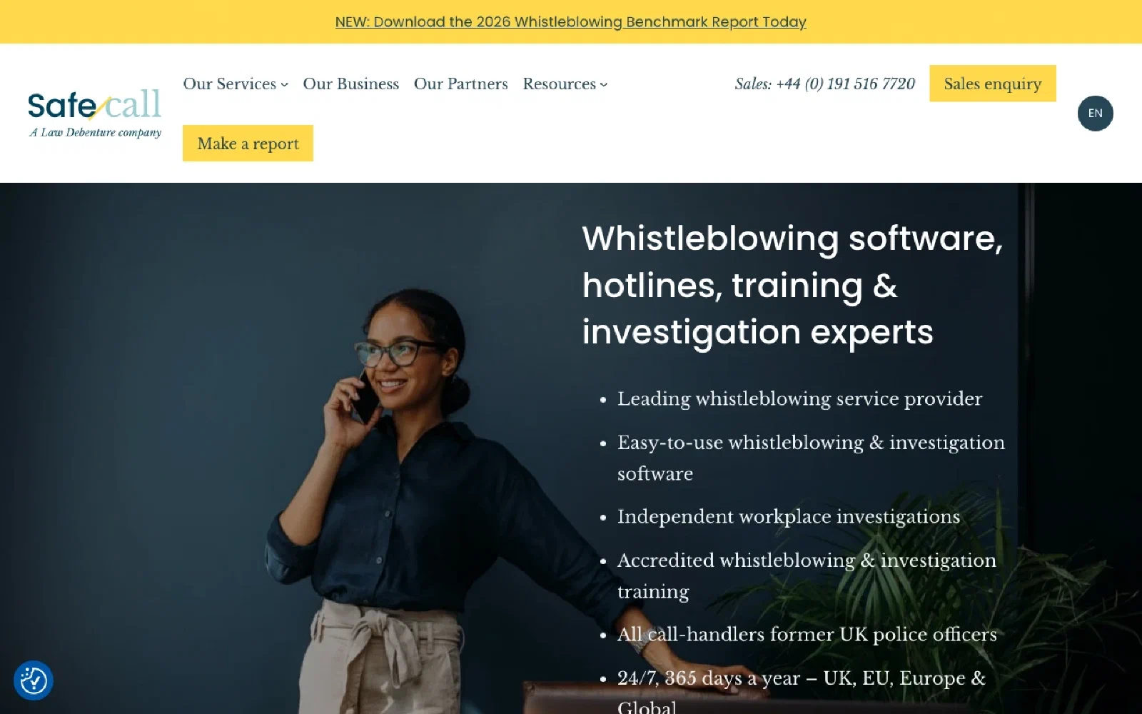 Safecall homepage screenshot