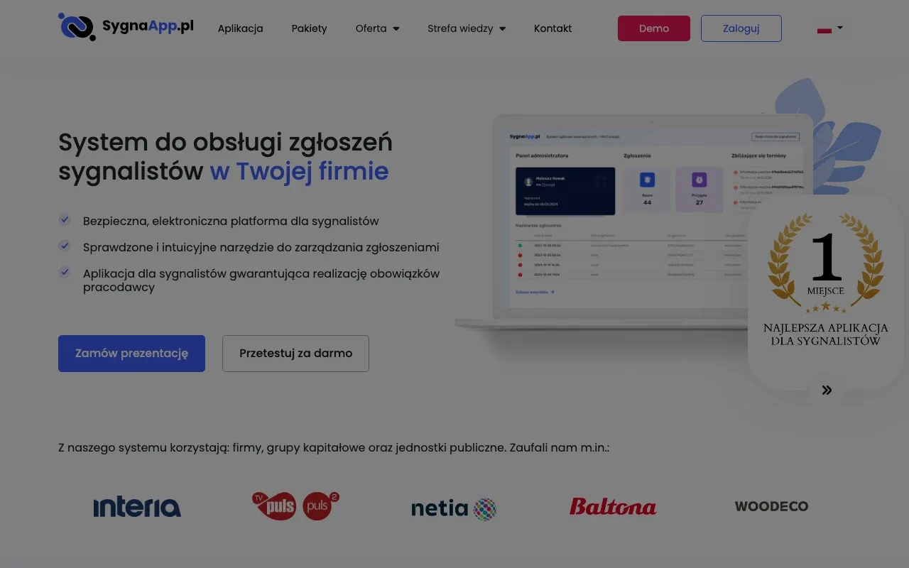 SygnaApp homepage screenshot