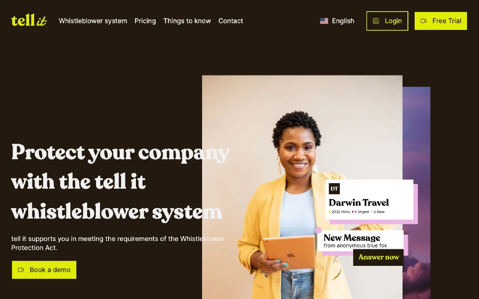 tell it homepage screenshot