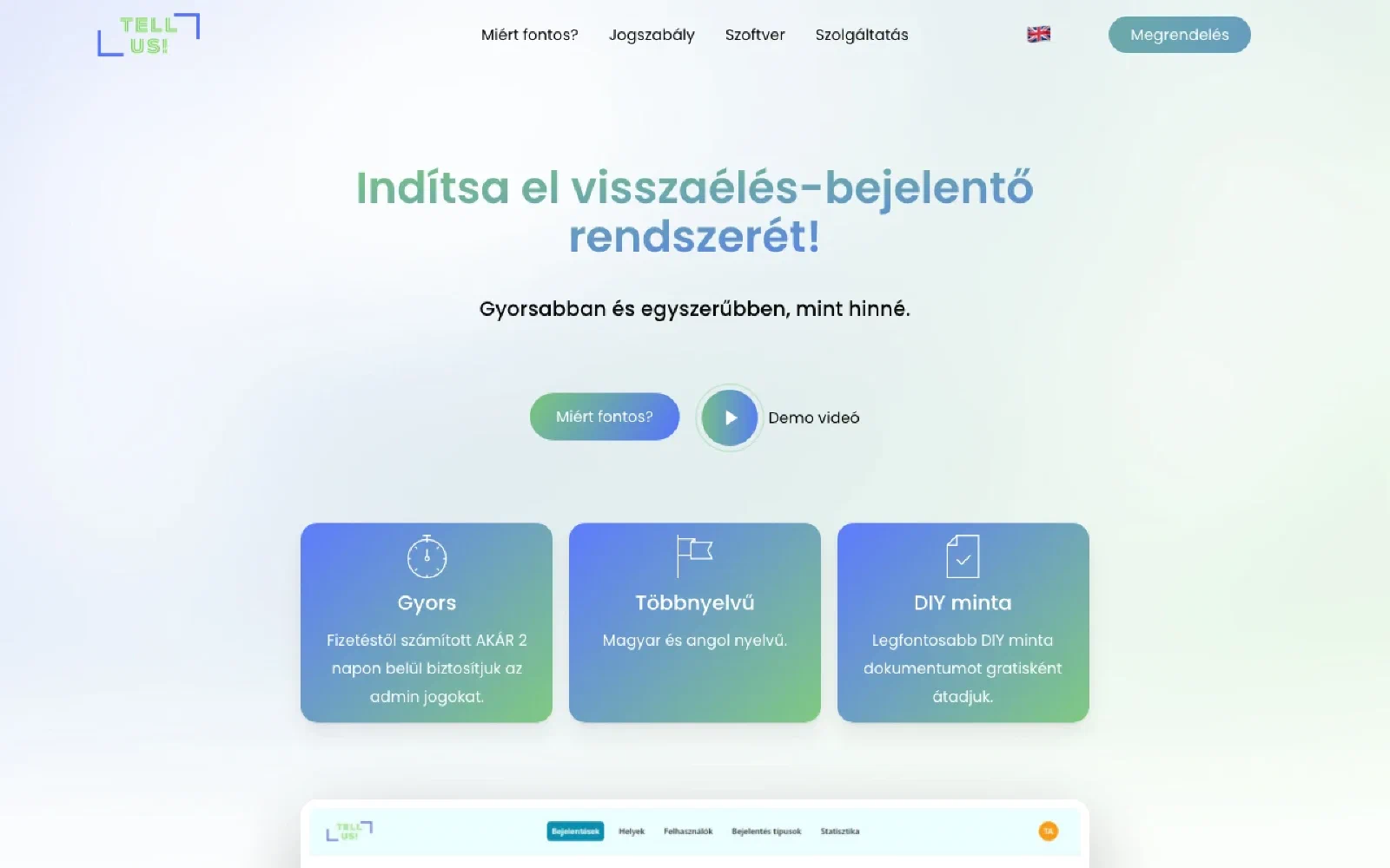 TELL US! homepage screenshot