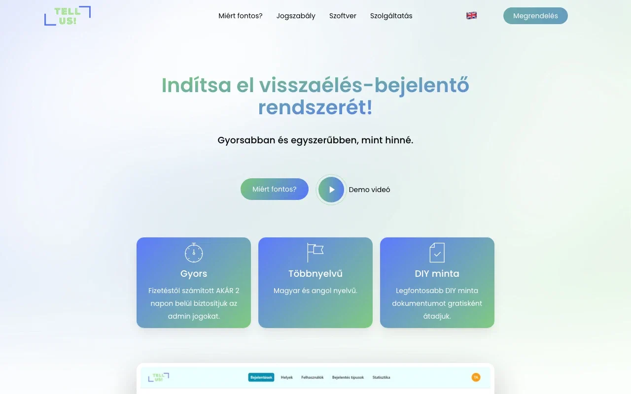 TELL US! homepage screenshot