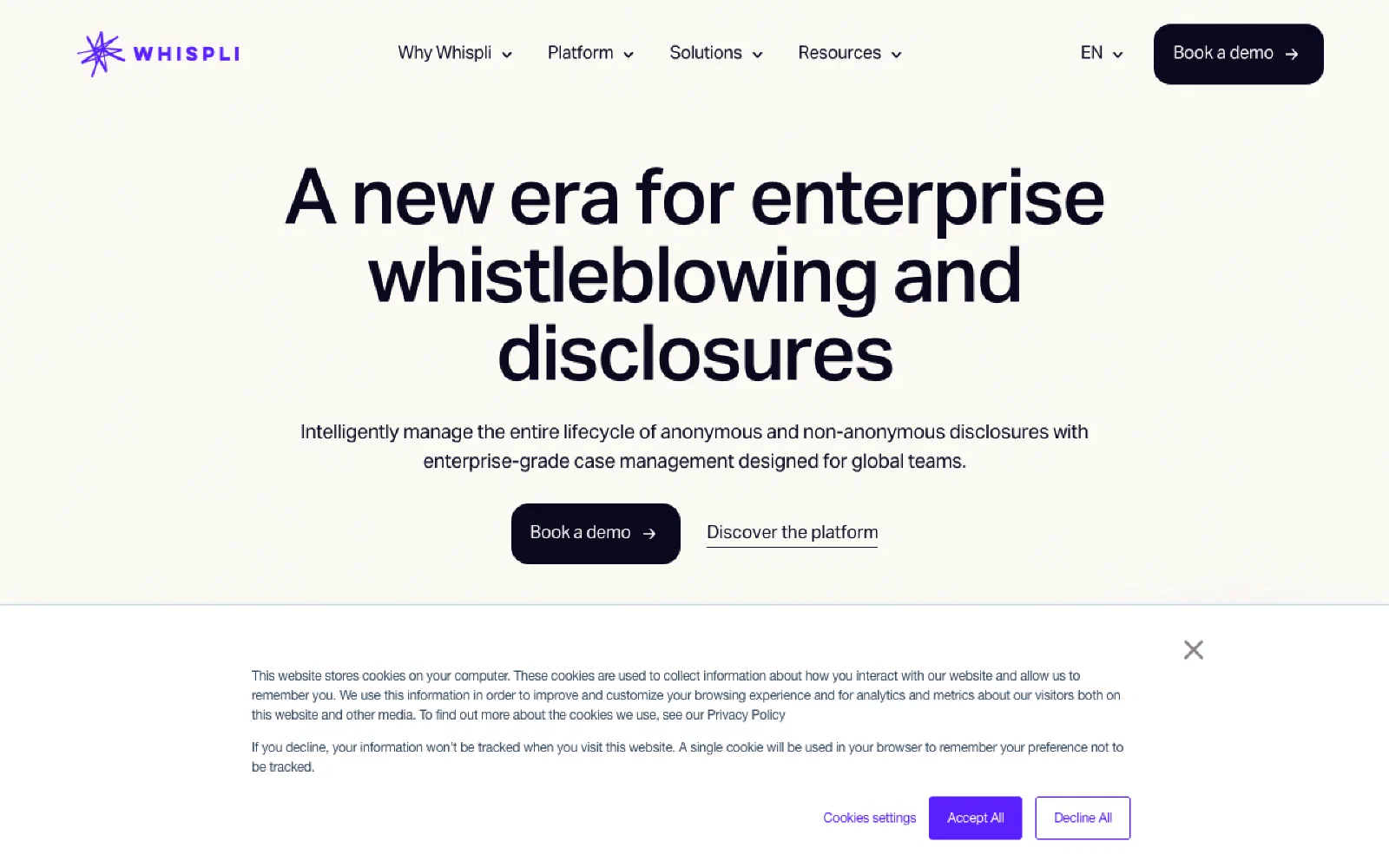 Whispli homepage screenshot