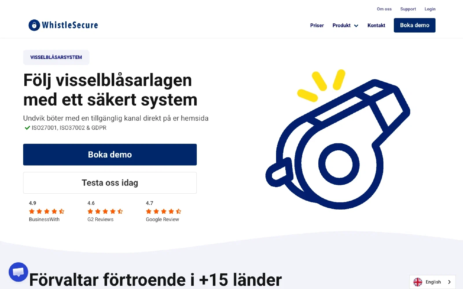 WhistleSecure homepage screenshot