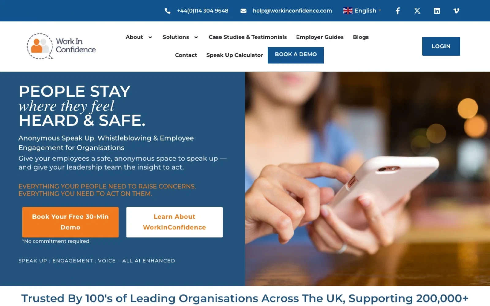 WorkInConfidence homepage screenshot
